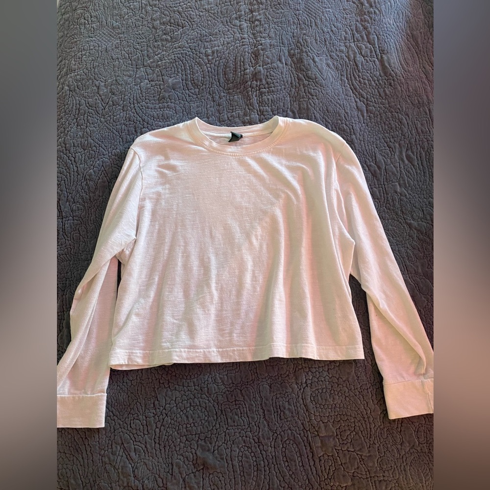 Plain white long sleeve cotton shirt